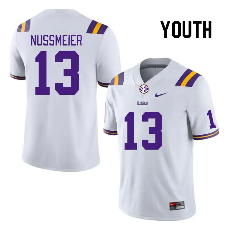 Youth LSU Tigers Garrett Nussmeier #13 White NCAA Football Jersey